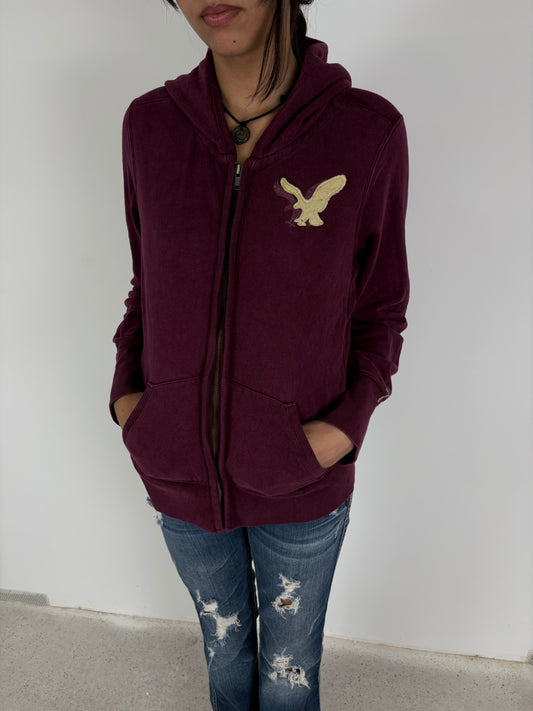 Early 2000s American Eagle Embroidered Zipper Burgundy (M/L)