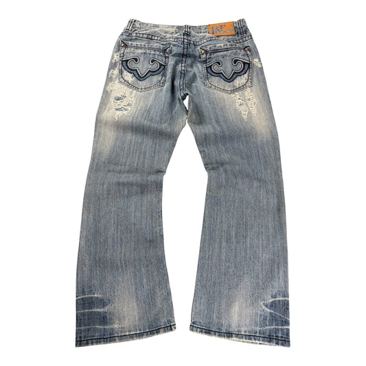 Vintage Washed Ripped BeRock Denim Jeans Miami Bootcut (32)